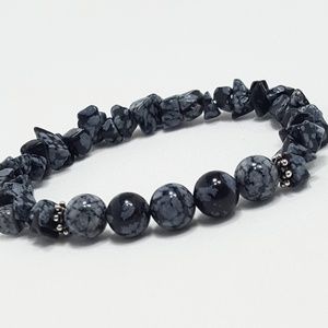 Snowflake Obsidian + Silver Bali Dividers Bracelet
